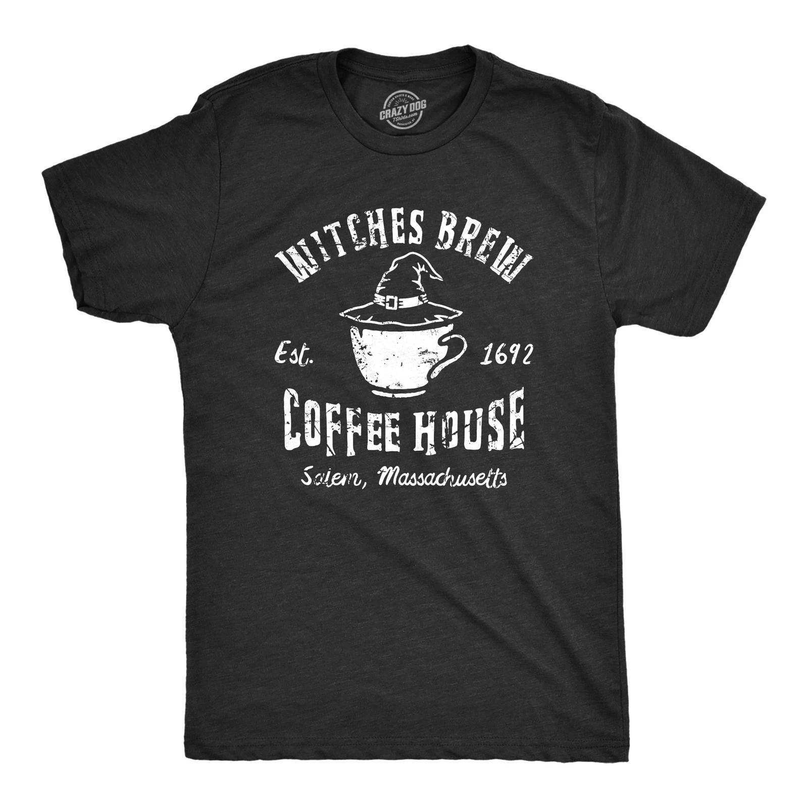 Mens Witches Brew Coffee House T Shirt Funny Halloween Party Witch Cafe Tee for S