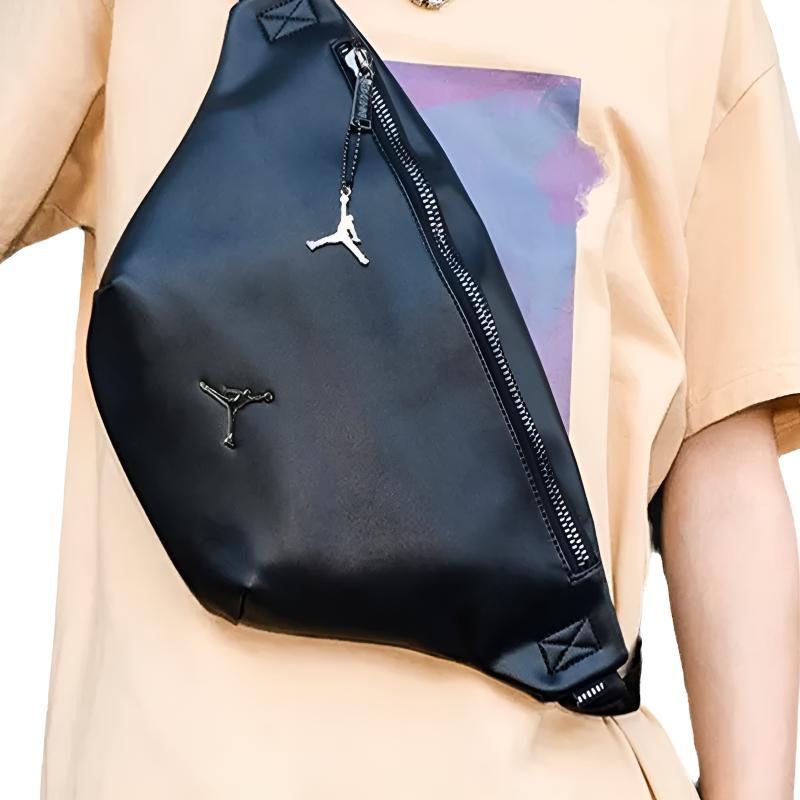 Jordan Air Logo Trendy Sports Leather Crossbody Waist Bag Unisex bags Black DR2919-010