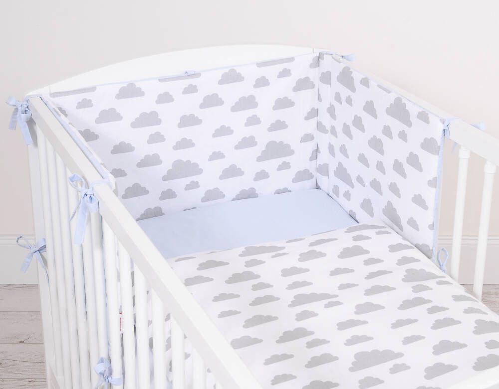Double-sided 2-piece cotton children's bedding set - gray/blue clouds
