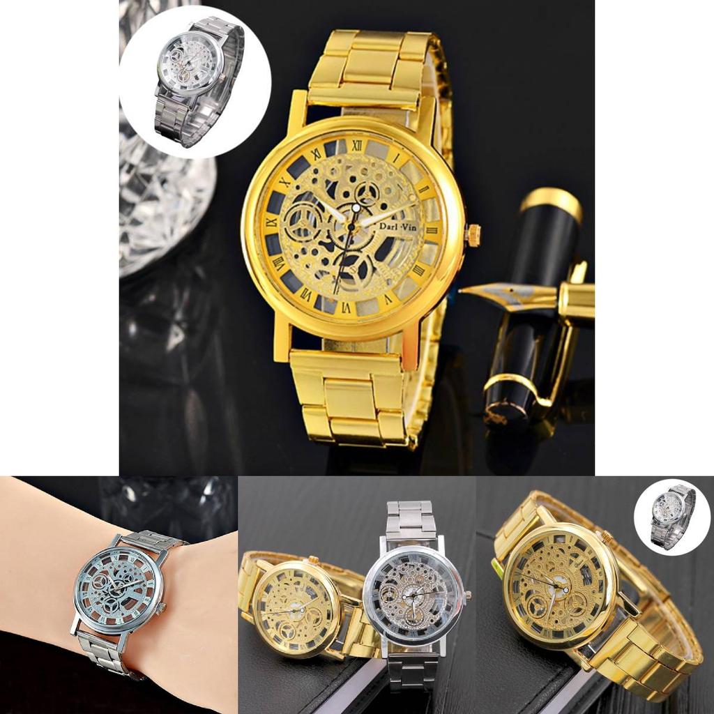 Elegant Geneva Alloy Case Men's Watch With Transparent Dial And Steel Band Stylish Design