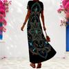 Women Plus Size V Neck Short Sleeve Floral Printed Black Long Dress