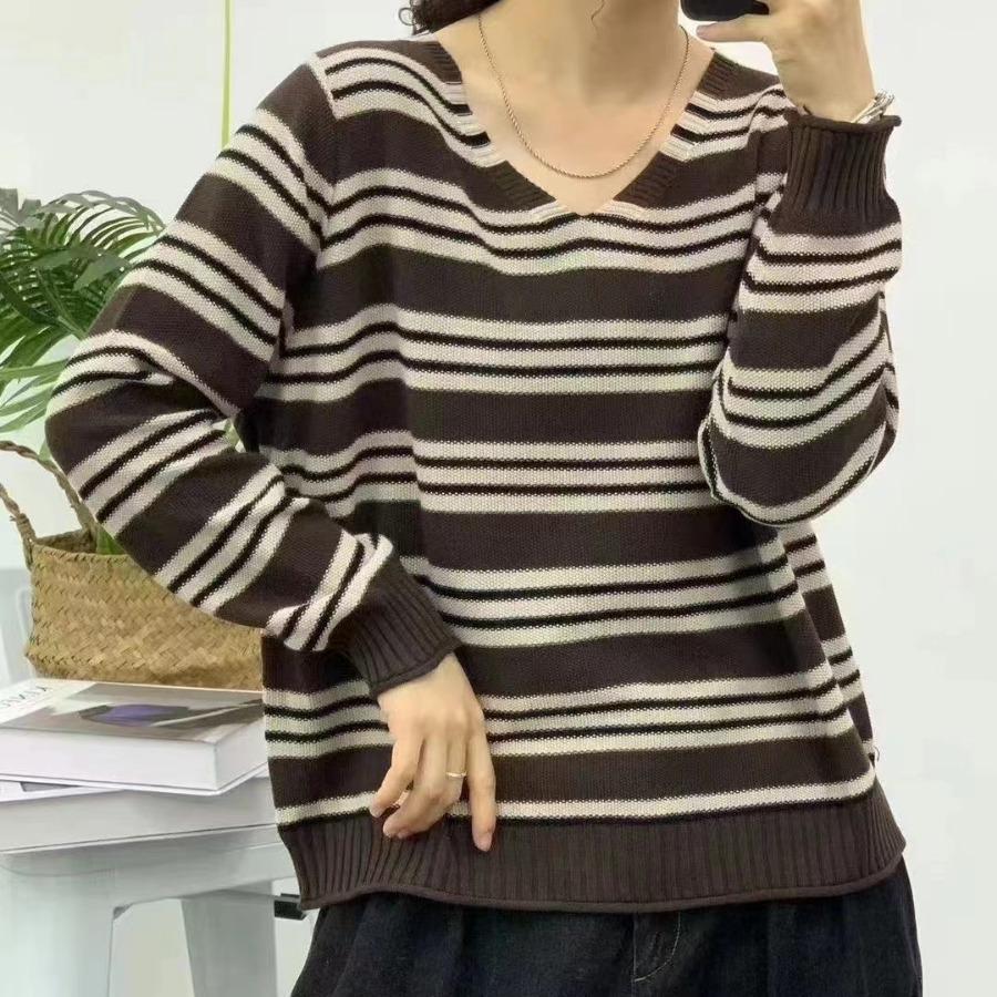 

Литературная ретро-одежда, полосатые принтованные пуловеры для женщин, осенне-зимний свитер, повседневные хлопковые свитера с длинным рукавом и круглым вырезом 4XL