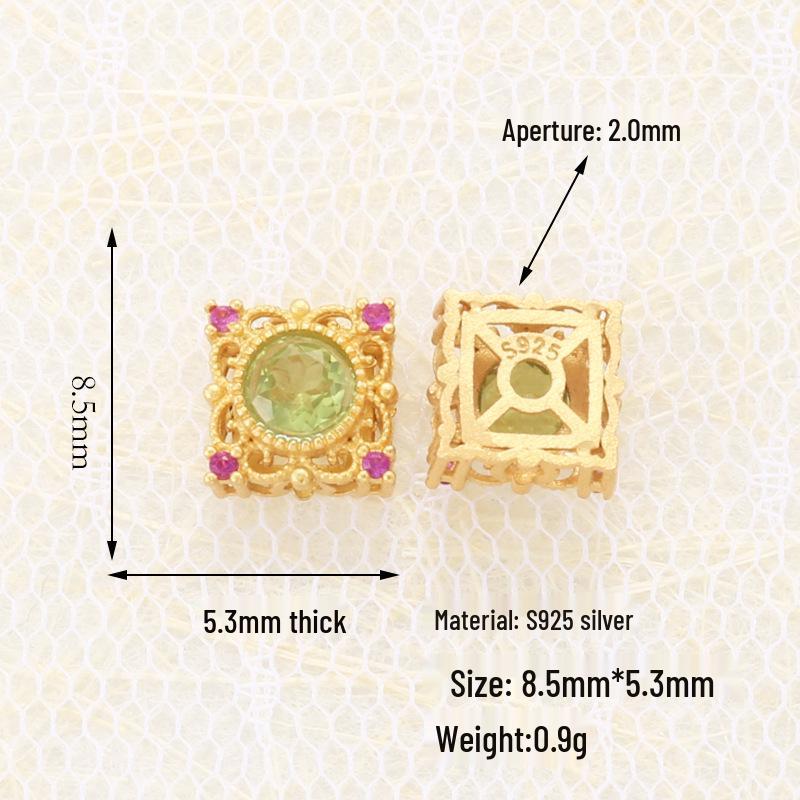 S925 Sterling Silver Inlaid Natural Peridot Diopside Loose Beads Spacer for DIY Bracelet Necklace T7