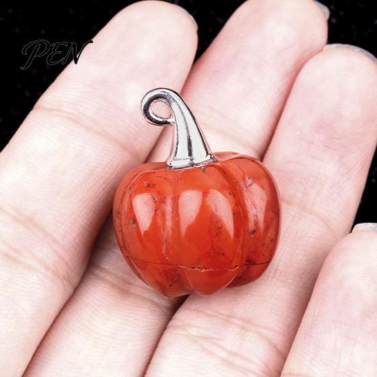 Mini Carved Pumpkin Ornaments Natural Crystal Pendant, Stone Charm with Halloween Party Supplies Metal Hook, Micro Landscape Decor, Holiday