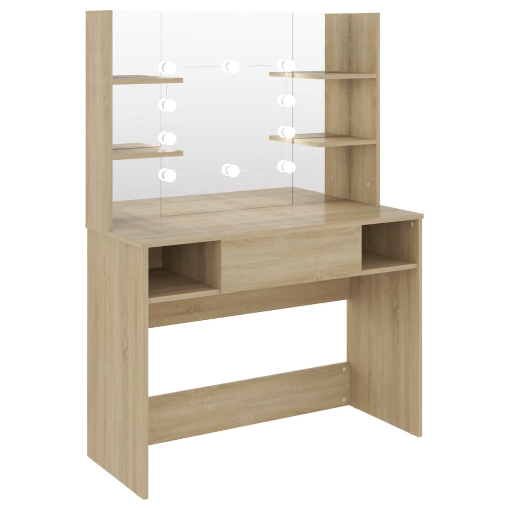 Makeup Table with LED Lighting 100 x 40 x 135 cm MDF with Oak Finish