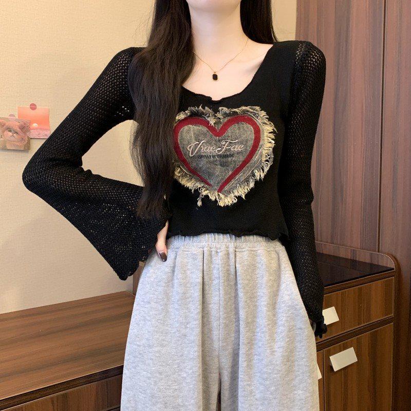 

Women s Red V-Neck Knit Sweater: Early Autumn Skin-Baring, Short Flared Long Sleeve S