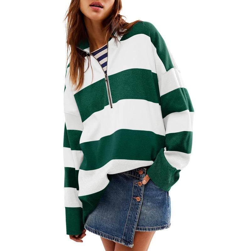 Autumn and Winter New Long Sleeved 1/4 Zipper Pullover with Split Color Block for Women's Sweaters and Hoodies