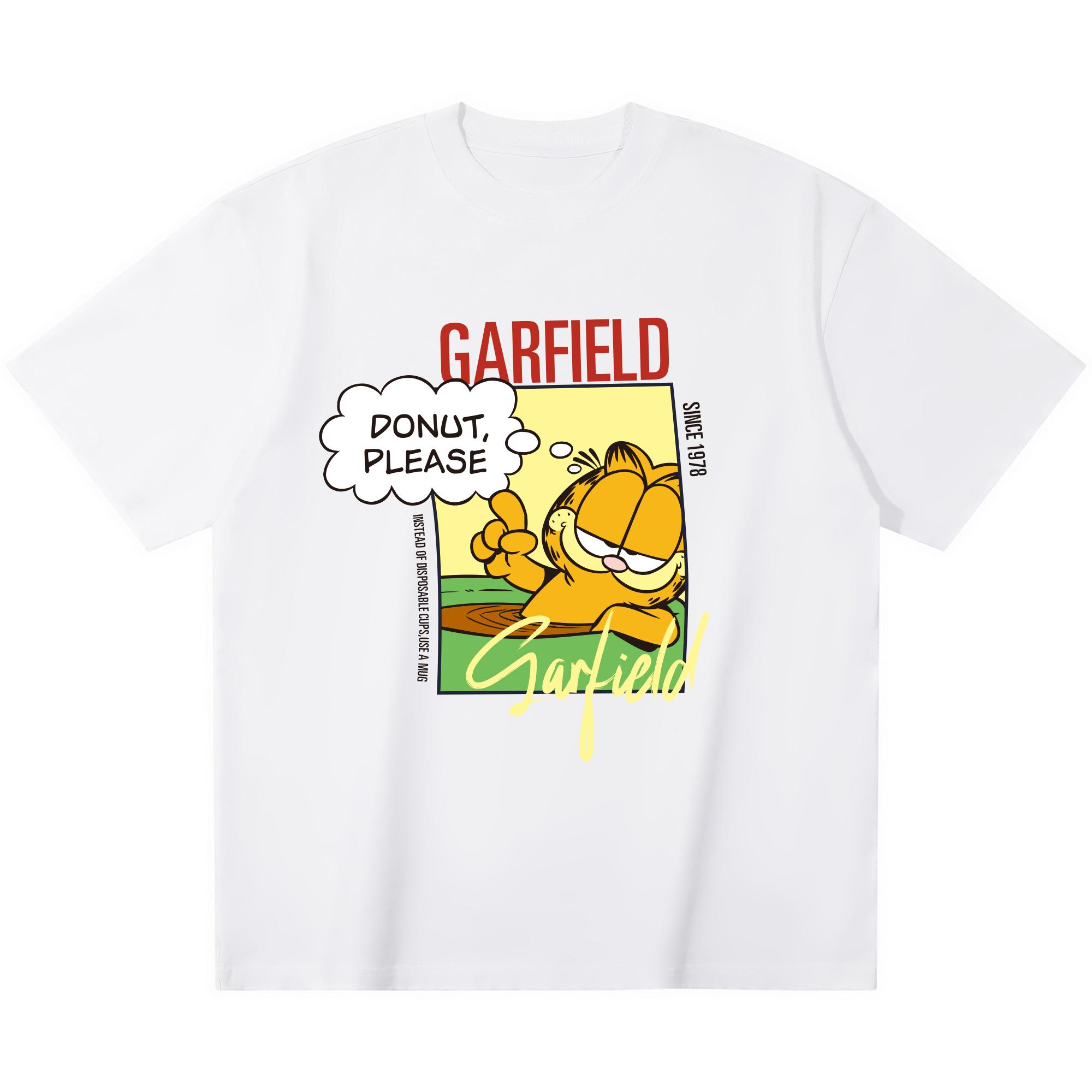 

Garfield DONUT PLEASE Donut Funny Print Short Sleeve T-Shirt, American Streetwear Brand Heavyweight Cotton Loose Fit Oversized Couple Top S