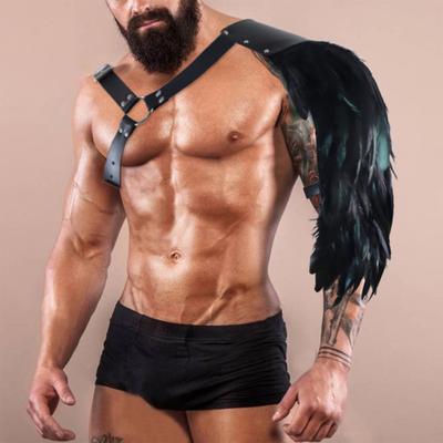 Medieval Feather Shawl Punk Gothic Faux Leathers Costume Armour Halloween Cosplay Adjustable Shoulder Armour Performance Masque Double Shoulder