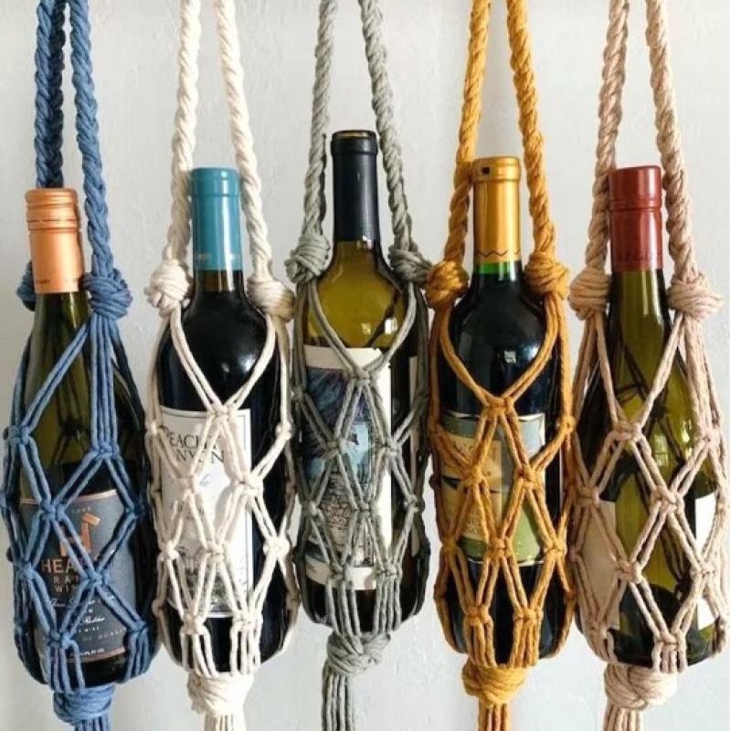 Hand-Woven Red Wine Storage 65Cm Bohemian Water Bottle Hanging Handbag Wine Storage Hiking Cycling