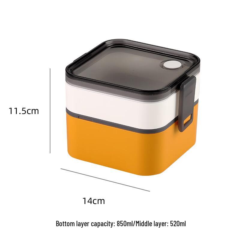 HA 1370ml Square Double-Layer Microwaveable Bento Lunch Box 1370ml Square