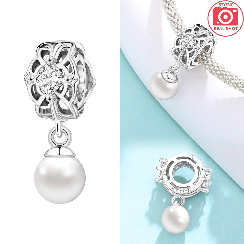 Original Copper Certified Pink Shell Pearl Blue Zircon Petals Beads Fit Women Woman Gift Phone Charms Diy Accessory