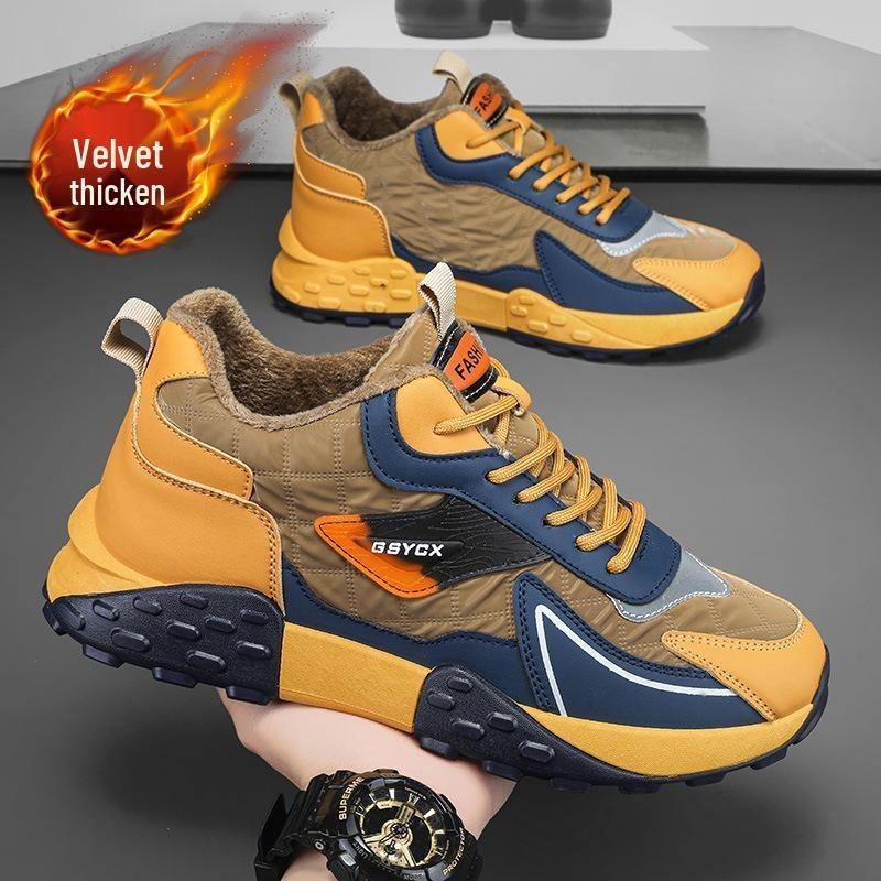 Męskie buty jesienno-zimowe 2025 z pluszowym wnętrzem - Modne, na grubej podeszwie, casualowe sneakersy
