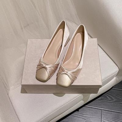 Thick Heels and High Heels Are Not Tired of Feet, Square Head Satin Single Shoes, Women's New Spring Fat Wide Feet and Small Fragrant Shoes.