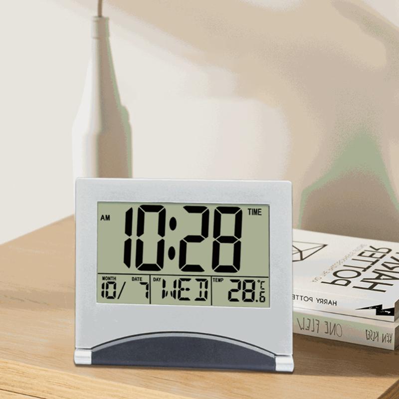 

Mini Digital Alarm Clock Foldable Temp Date Day Of Week Countdown Snooze Table Clock 12/24H Travel Temperature Alarm Clock Date