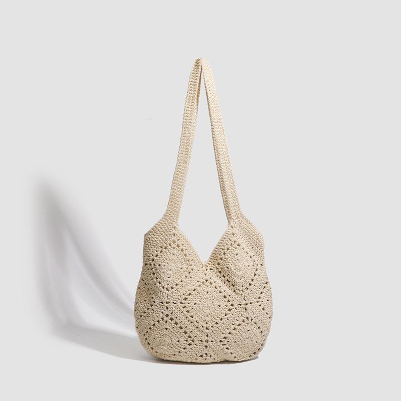 Crochet Cotton Thread Hollow Knitting Street Trend Grandmother Grid Leisure Vacation Shoulder Tote Women's Bag