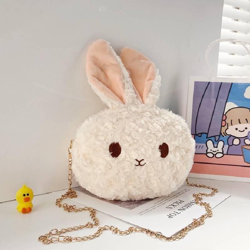 Adorable Plush Bunny Shoulder Bag For Girls Cute Fashionable Kids Crossbody Bag бежевый