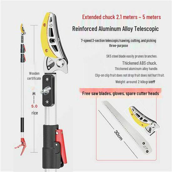 Yüksek Dallar İçin Teleskopik Budama Makası ve Meyve Toplayıcı - Trabzon Hurması, Liçi, Longan ve Malta Eriği İçin İdeal