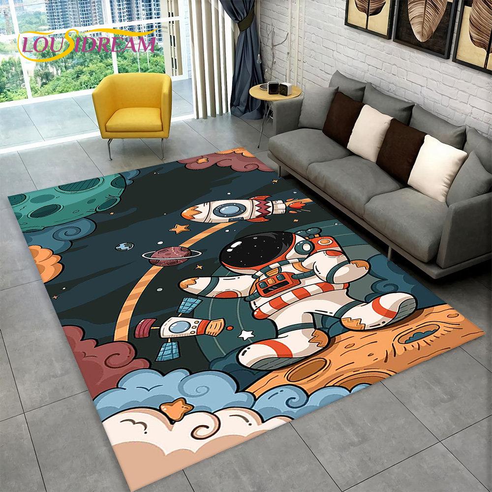 Dywan 3D Cartoon Astronaut Space Area, dywanik do domu, salonu, sypialni dziecięcej, sofy, wycieraczki, dekoracja, antypoślizgowa mata podłogowa dla dzieci
