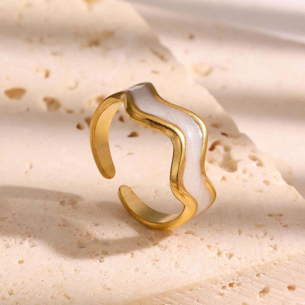 Retro Stainless Steel Drip Oil Irregular Edge Adjustable Ring