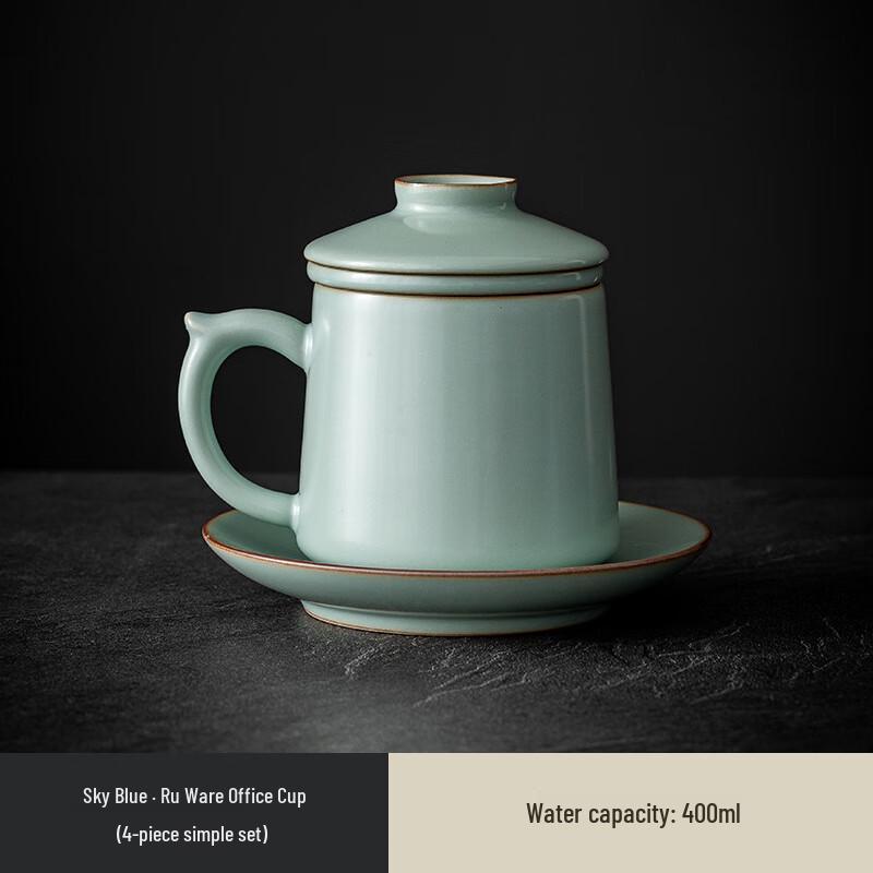 Ru Ware Celadon Ceramic Office Mug with Lid