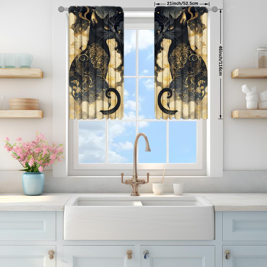 2 Stück Moiré Katze bedruckter Vorhang für Heimdekoration - Stangentasche Fensterbehandlung für Schlafzimmer, Büro, Küche, Wohnzimmer und Arbeitszimmer