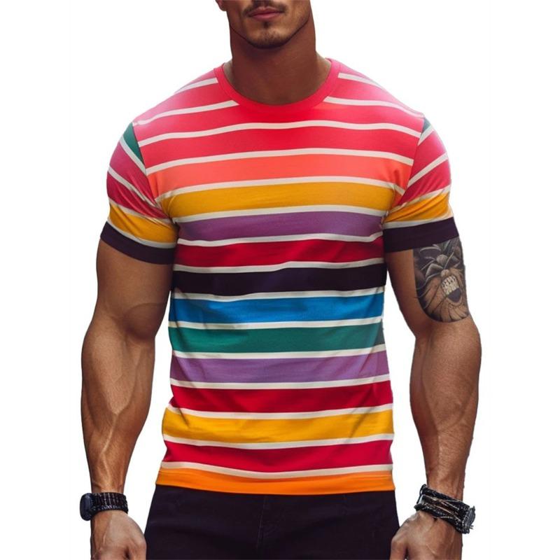 Fashion Stripe 3D Printed T Shirts For Men Summer Casual Crew Neck Short Sleeve T-shirt Loose Quick Dry Breathable Tees Tops