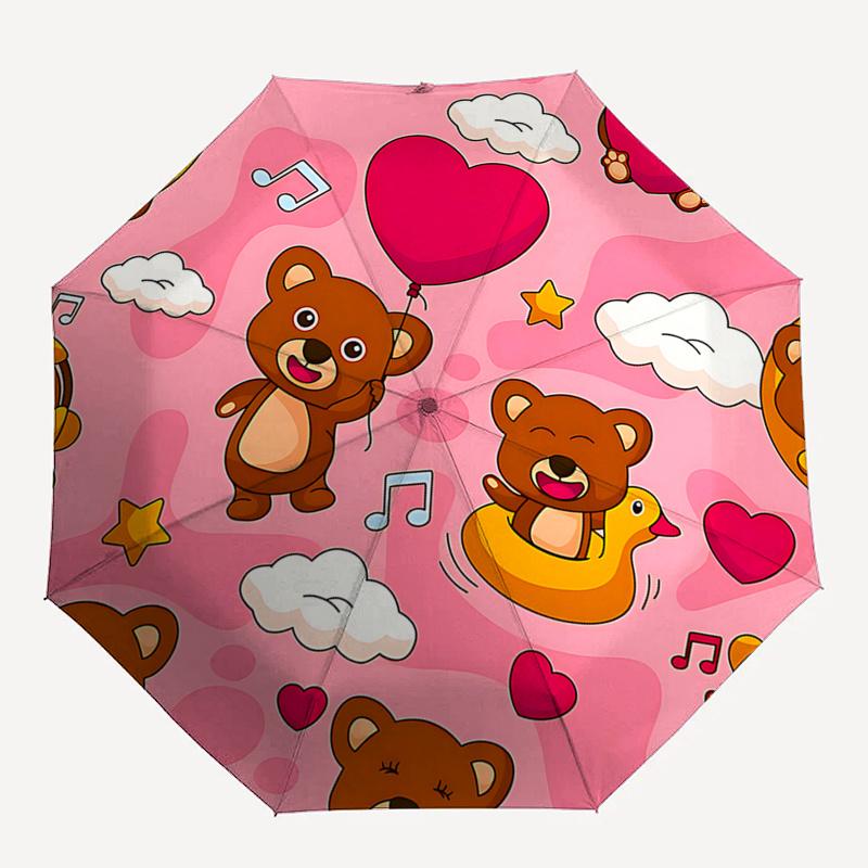 Teddy Bear Adventure: Automatic Opening/Closing Umbrella with Foldable Design, 8 Bone Iron Frame Perfect for and Festive Gifts!0104044a