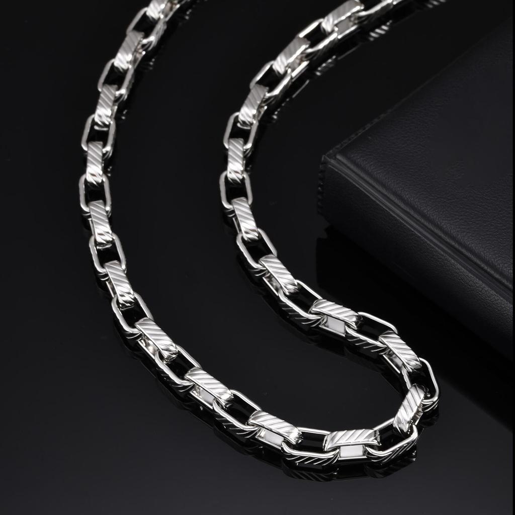 Chunky Embossed Chain Necklaces for Men Boys,Never Fade Stainless Steel Rectangle Chain Collar,Rock Punk Jewelry Gifts