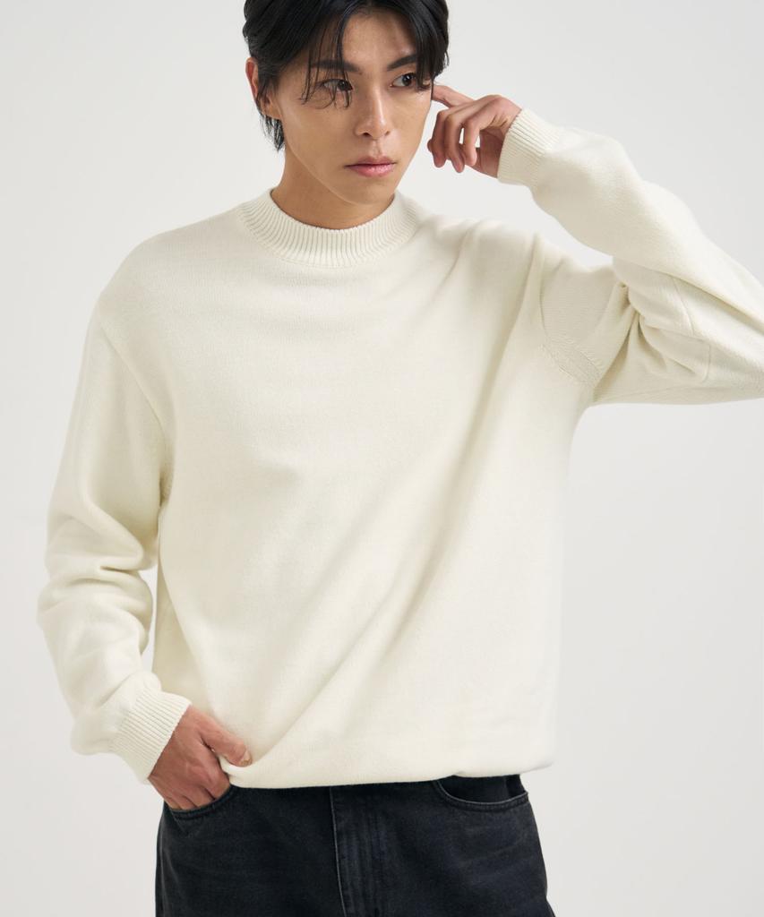 DRAW FIT Mock Neck Pullover Knit T-Shirt [Ivory]