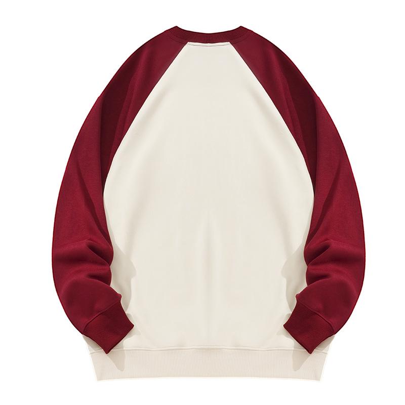 2023 Autumn Unisex Patchwork Long-Sleeved Solid Color Loose Round Neck Hoodie