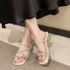 French Bow Thick Heel Slippers for Women's Summer 2026 New Fairy Feng Shui Diamond Temperament High-heeled Crystal Sandals
