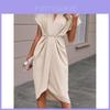 Robe d'été en satin à col en V et manches courtes, coupe évasée avec plis, pour femme