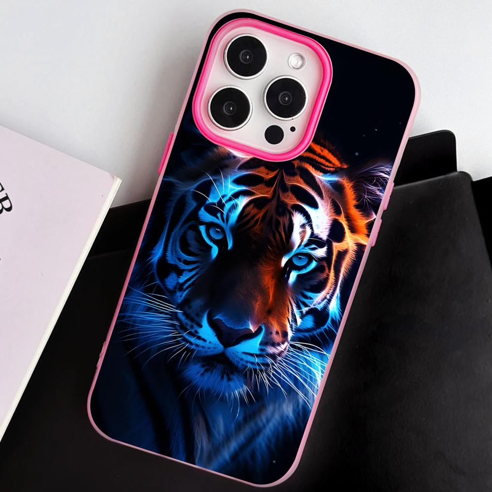 Tiger Neon Jelly Double layer Rose Red Mobile Phone Case for iPhone 17 16 15 14 13 12 11 Air Pro Max Plus Protective