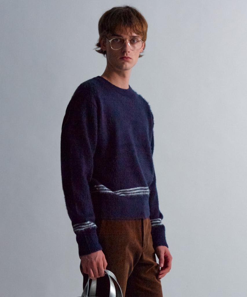 MOONSUN Essential_Unisex Mss Mohair Blend Stripe Knit [Navy]