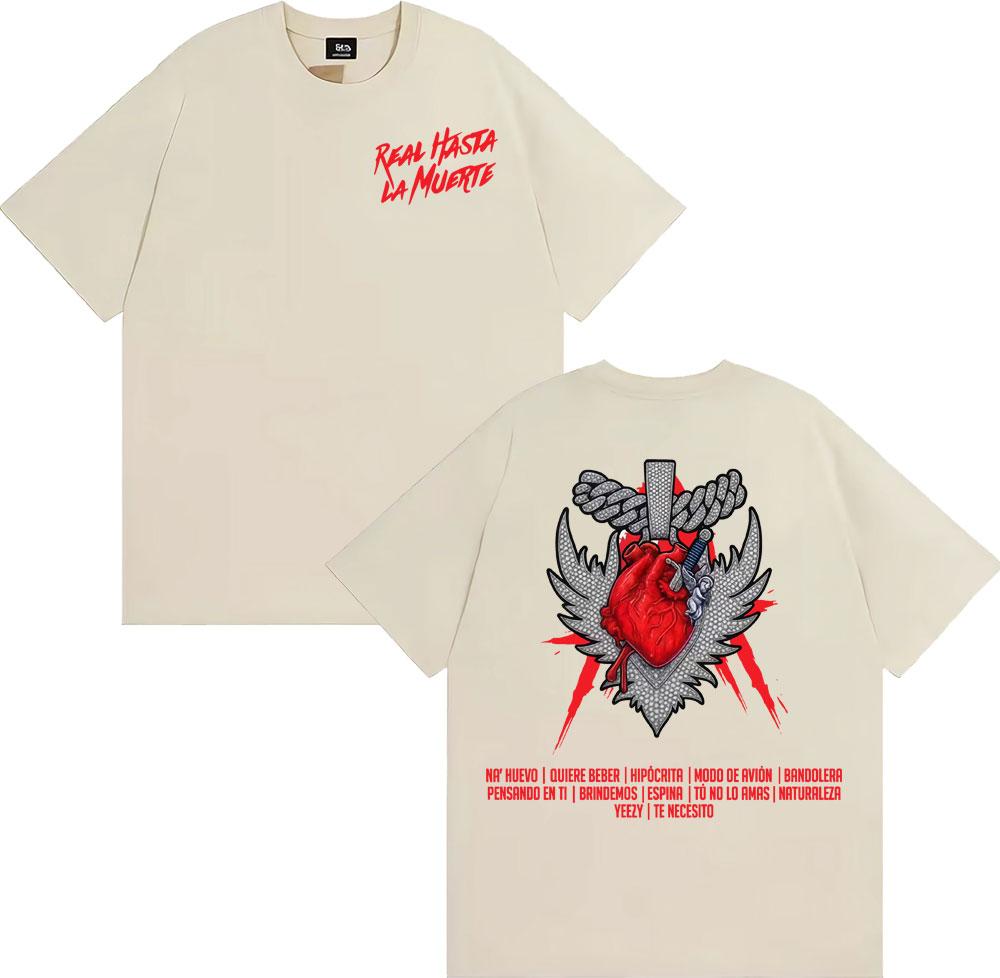 Rapper Anuel AA Real Hasta La Muerte Album Merch Tshirts Men Womens Clothing Vintage Short Sleeve Oversized T Shirt Streetwear