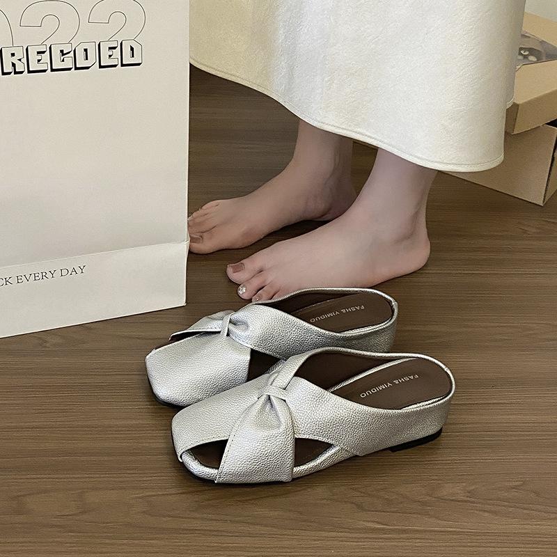 2025 summer wear casual Muller slippers hollow breathable bag head half slippers comfortable round head slope heel cool slippers