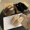 Solid Color Furry Slippers Women Baotou Fur Flip Flops Woman Sliders Flat With Slides Warm Slippers Indoor Shoe Zapatos De Mujer