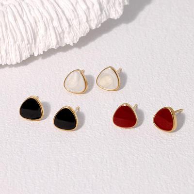 Pozłacane 18K Złotem Geometryczne Kolczyki Wiszące z Emalią - Eleganckie, Wszechstronne, Styl Ins