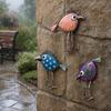 Baizihuahu 3 Stück Holzvögel Wandkunst Dekor, Antike Vogel-Hängefiguren, Lustige Langbein-Skulptur, Boho Bauernhaus Dekorationen für den Außenbereich Garten