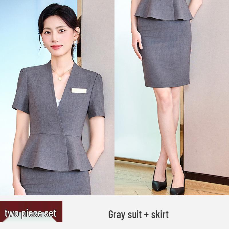 Women's Short Sleeve Professional Suit for Salon and Hotel Work