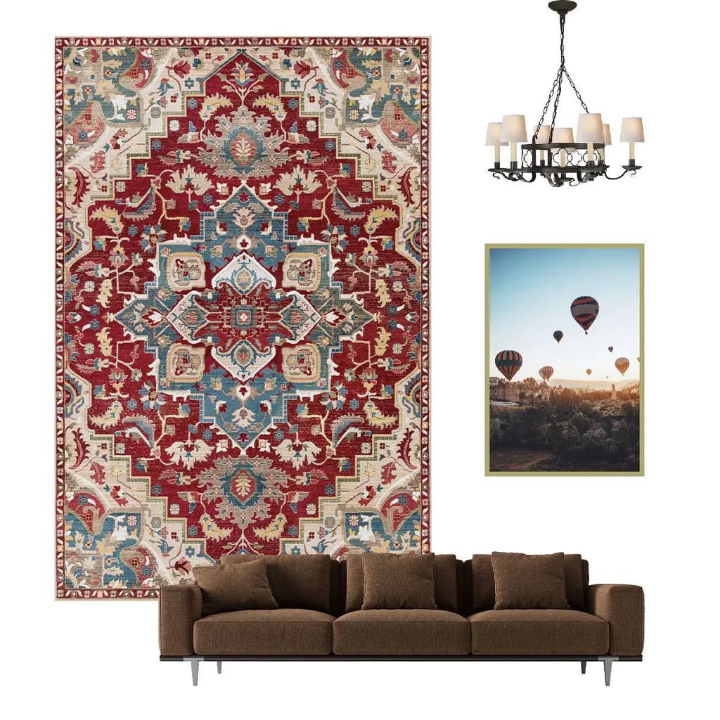 Nordischer ethnischer Stil Retro Teppich Wohnzimmer Dekoration Teppiche Zuhause Schlafzimmer Rutschfeste Matte Persisches Hofmuster Große Fläche Matte