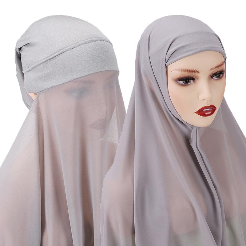 Muslim Chiffon Scarf for Women Fashion Veil Instant Hijab Wrap Headscarf Islam Solid Color Cap Musulman Wrap Scarves