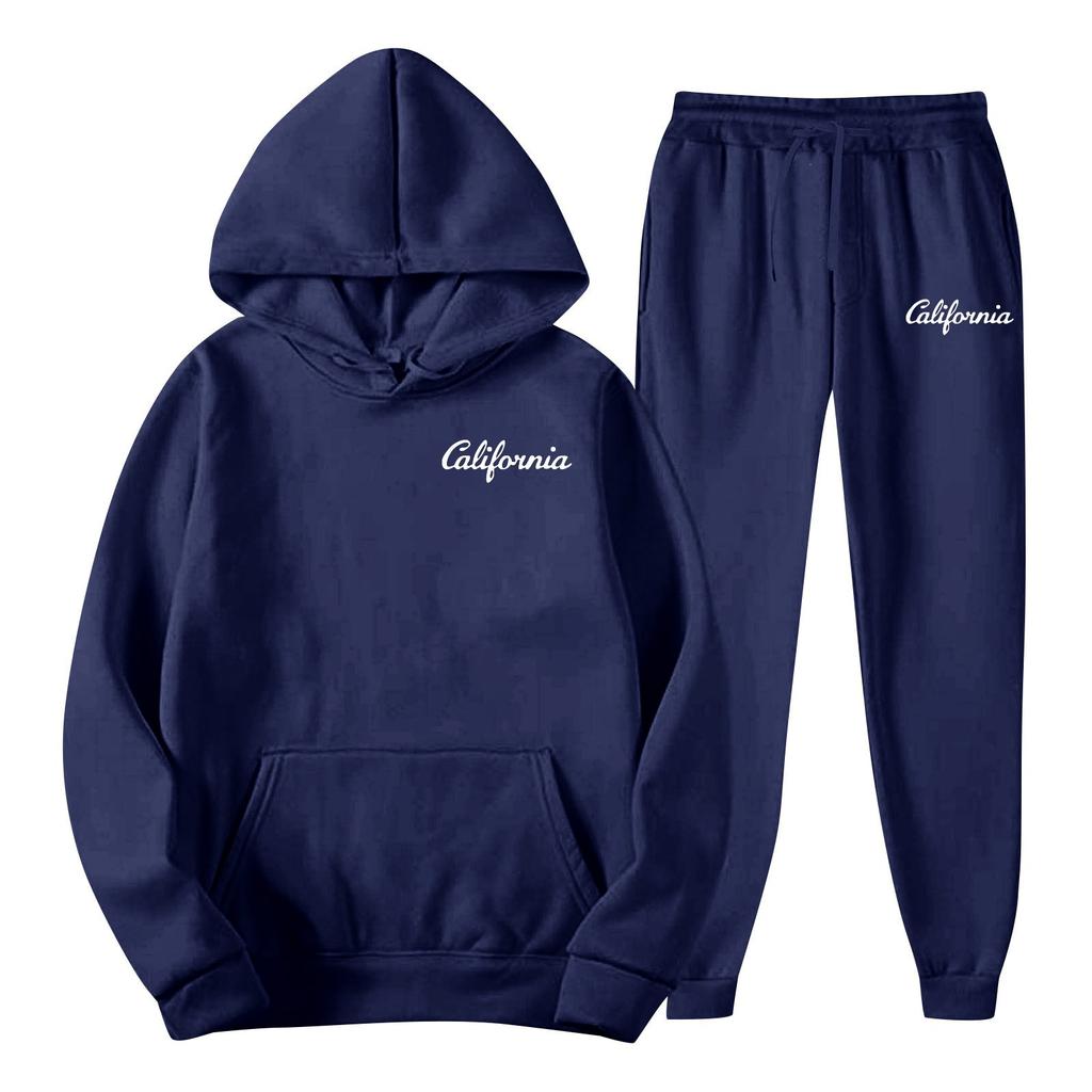 Men's Spring and Autumn Solid Color Suit Hooded Sweater Suit Trend Casual Sports Two-piece Suit