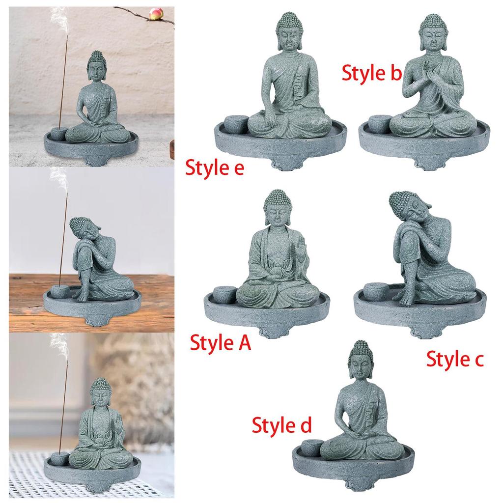 Buddha Incense Holder Figurine Zen Stand Craft Ornament for Shelf Tabletop Living