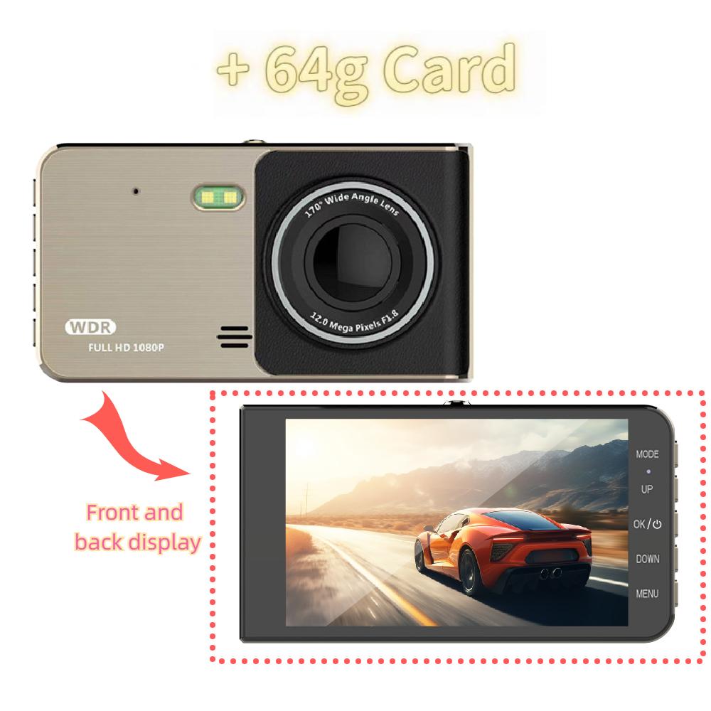 4-inch Dashcam, High-definition Dual-lens Wide-angle Video Recording, Night Vision Loop Recording.