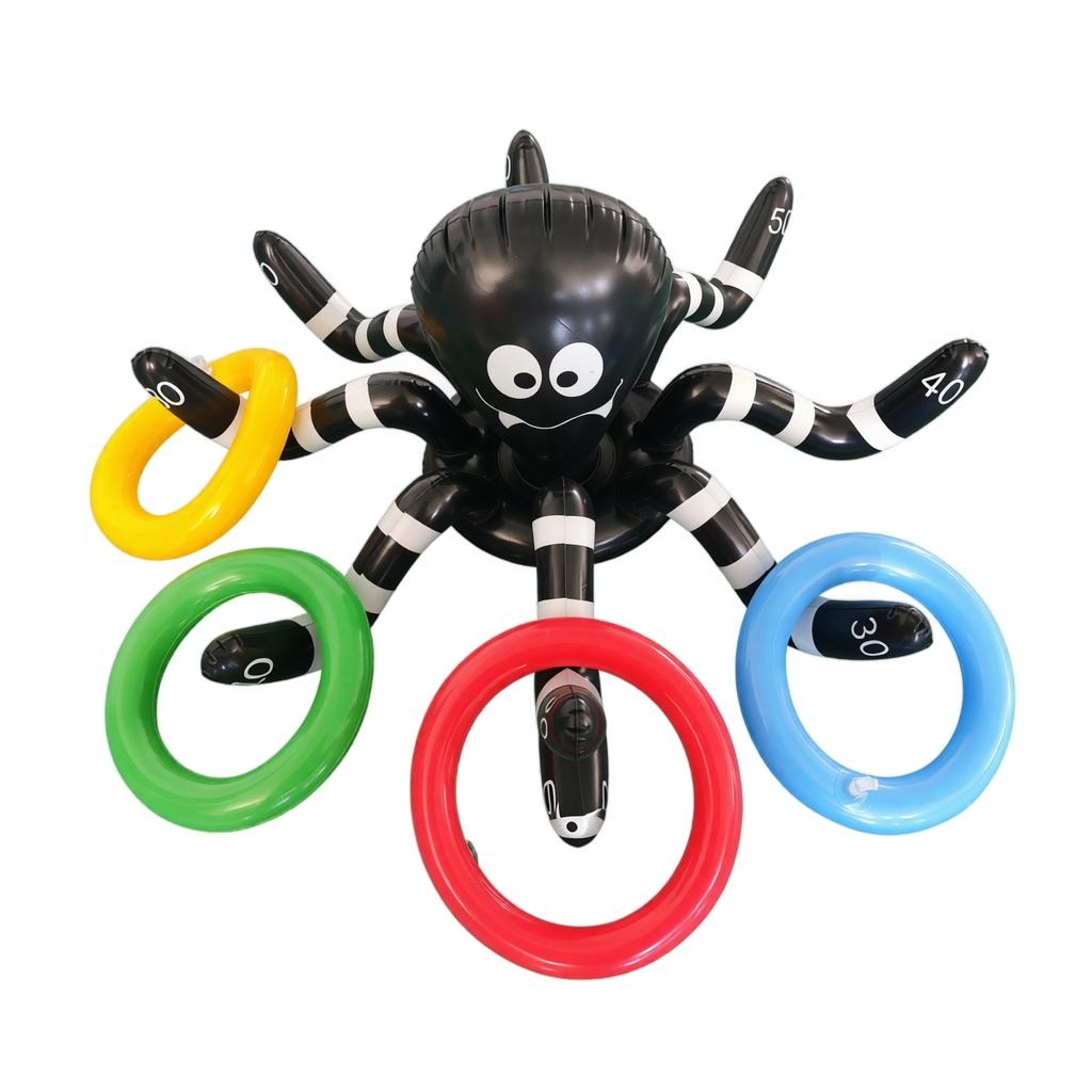 Inflatable Spider Ring Toss Game Set with Large Spider and Multiple Toss Rings for Indoor Outdoor Party Activities Halloween Event Decorations