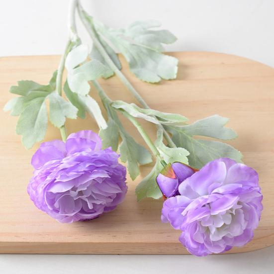 Artificial Ranunculus Flower Faux Silk Ranunculus Bouquet with 2 Heads Full Blooms And 1 Bud for Floral Arrangement Wedding Event Centerpiece