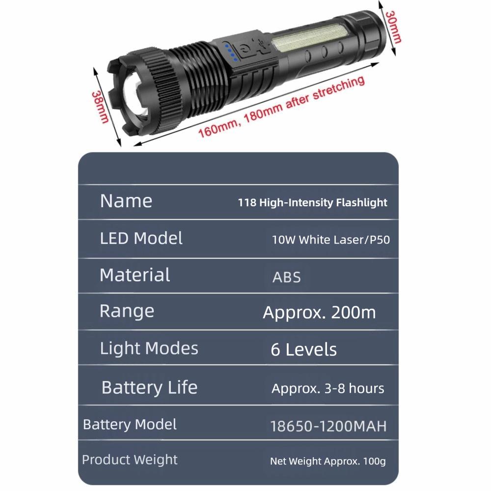 with Power Display Strong Light Flashlight COB Side Light Camping Lantern  Emergency Lighting