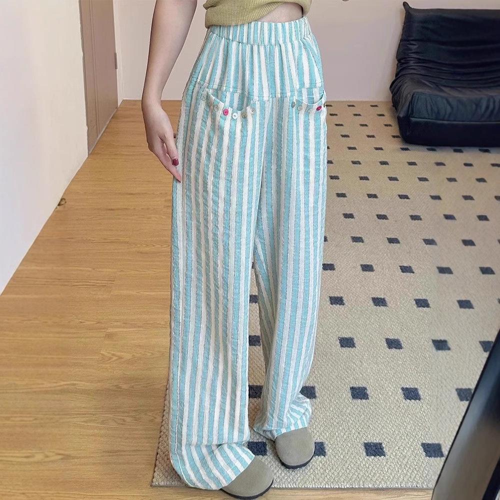 Women's Plus Size High Waist Striped Wide Leg Pants for Spring and Summer